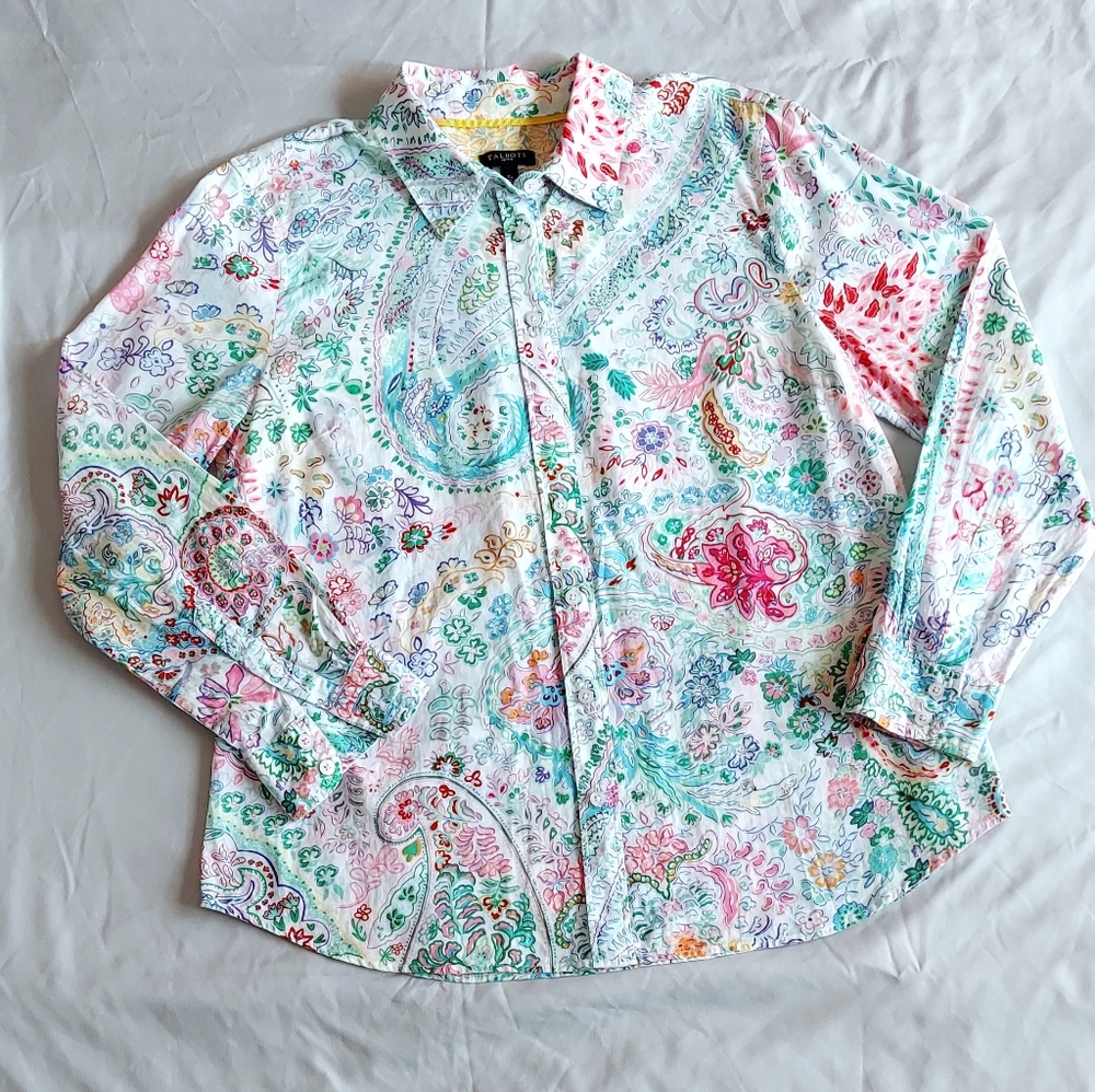 Talbots Floral Paisley Button Down Shirt, Small Petite